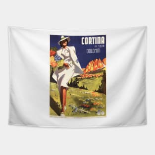 CORTINA DOLOMITI ITALY Mountains Vintage Travel Tourism Poster Advertisement Tapestry