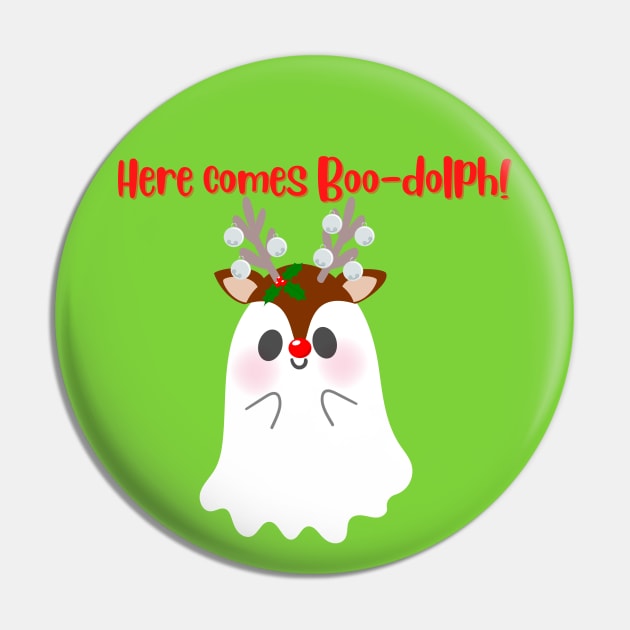 Here Comes Boo-Dolph (Rudolph) Holiday Winter Ghost Pin by TheMavenMedium