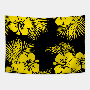 Tropical Hawaiian Design - Black & Yellow Tapestry