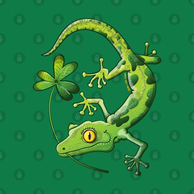 Saint Patrick's Day gecko holding in mouth a shamrock clover by zooco