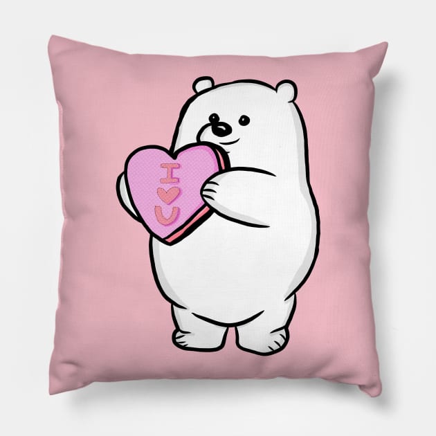 Valentine's Day Polar Bear Pillow by RoserinArt