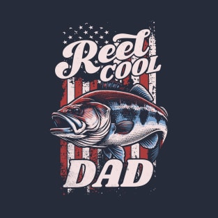 Reel Cool Dad - Retro Fishing American Flag Father's Day T-Shirt