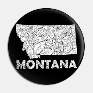 Mandala art map of Montana with text in white Pin