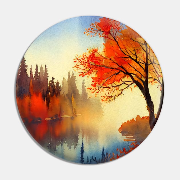 Colorful Autumn Landscape Watercolor 7 Pin by redwitchart