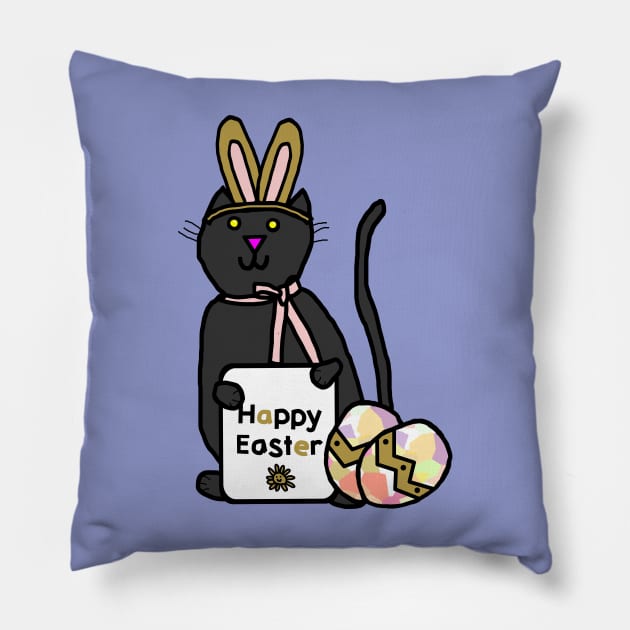 Happy Easter Bunny Ears Cat Pillow by ellenhenryart