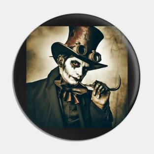 Steam Punk Devilish Man wearing Top Hat and Goggles Pin