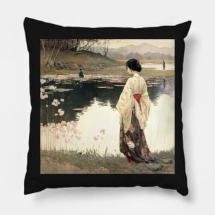 Ukiyo-e Japanese Art - Woman Standing by the Shore Pillow