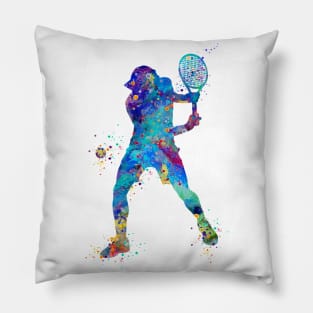 Tennis Boy Player Backhand Watercolor Silhouette Pillow