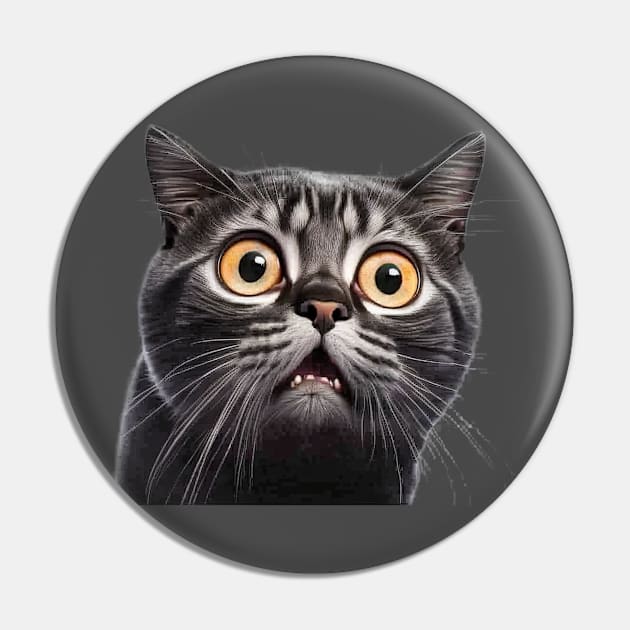 Funny Scared Cat Face, Cat Lover, Scaredy Cat Pin by dukito