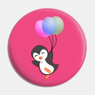 Cute Penguin with Balloons Pin