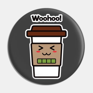 Woohoo! | Coffee Cup | Charging | High Battery | Cute Kawaii | Dark Gray Pin