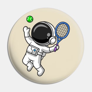 Cute Astronaut Playing Tennis Ball Cartoon Pin