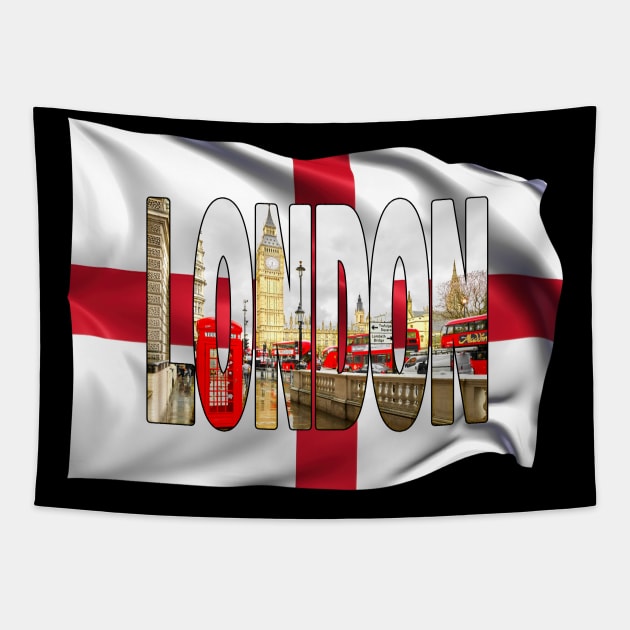 LONDON - London Reds with Big Ben & Flag Tapestry by TouristMerch