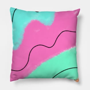 Pink green orange watercolor abstract art Pillow