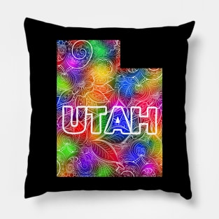 Colorful mandala art map of Utah with text in multicolor pattern Pillow