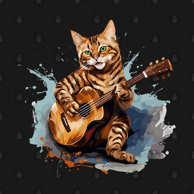 Bengal Cat Playing Guitar by Graceful Designs