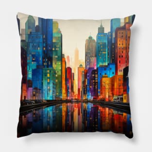 City Landscape Concept Abstract Colorful Scenery Painting Pillow