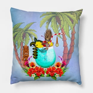 Little mermaid in a glass, tropical design Pillow