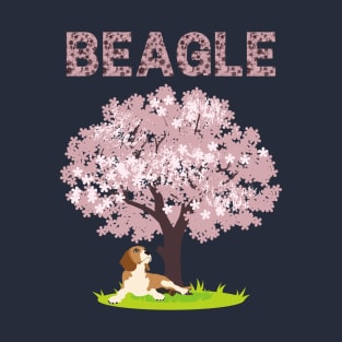 Beagle Dog Under Spring Cherry Blossom (Sakura) Tree T-Shirt