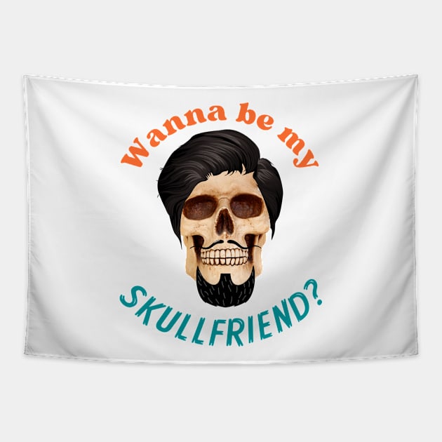 SKULLFRIEND -5- Skull with Hair | Dead Horror | Funny Halloween | Halloween Costume | Halloween Skull Tapestry by Cosmic Story Designer