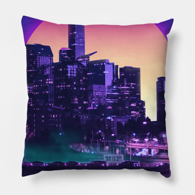 Retro City 80s neon Pillow by mrcatguys