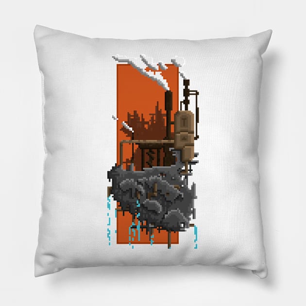 Pixel Landscape : Steam Factory Pillow by Draad