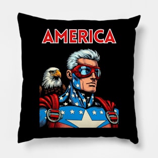 America Patriotic Comic Book Superhero July 4 Bald Eagle Pillow