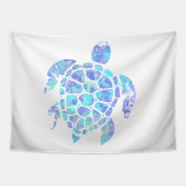 Sea Turtle Design in Turquoise, Mint and Purple Paint Drops Pattern Tapestry by PurposelyDesigned