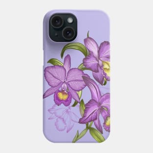 Hand drawn graphic art of orchid flowers. Phone Case