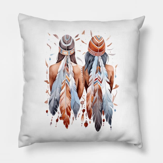 Native American Back Women #1 Pillow by Chromatic Fusion Studio