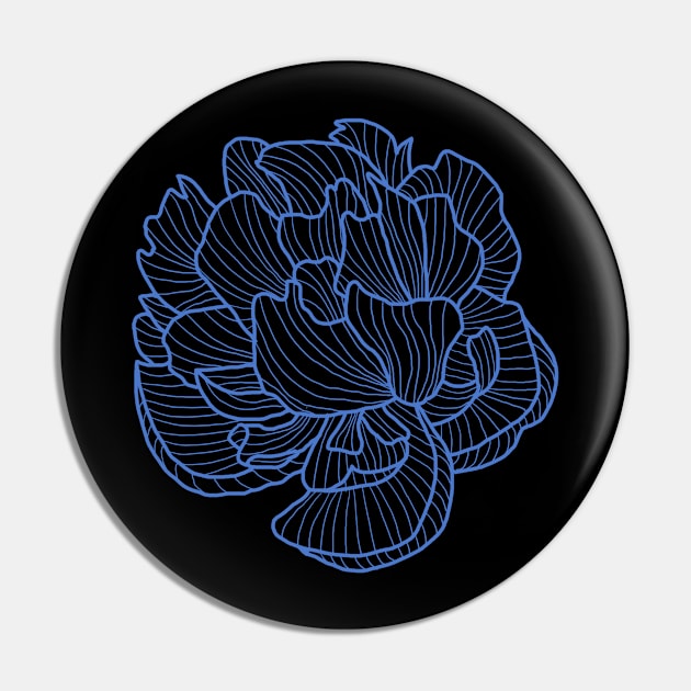 Peony line-art blue Pin by kobyakov