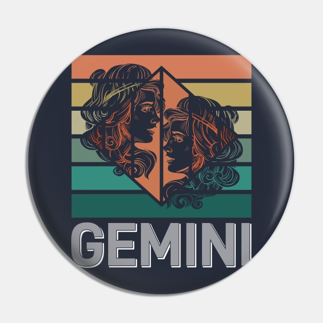 Gemini Zodiac Vintage Pin by GrafDot