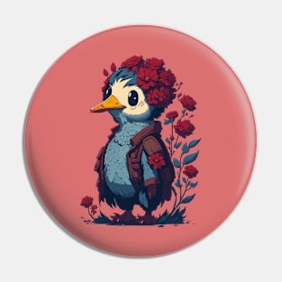Duck With Red Flowers Hat Pin