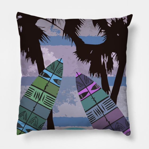 Palm trees with surfboards (2) Pillow by Againstallodds68