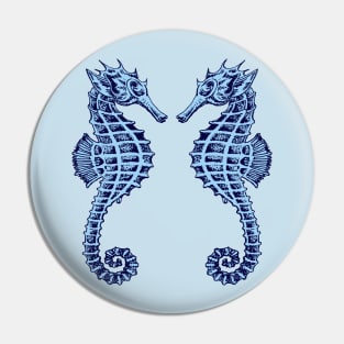 Symmetrical Seahorses Mirrored Face To Face Blue Pin