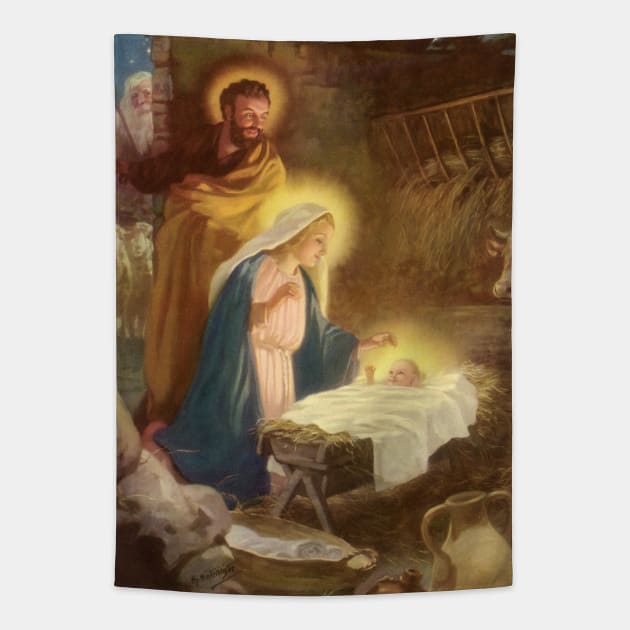 Vintage Christmas Nativity Scene Tapestry by MasterpieceCafe