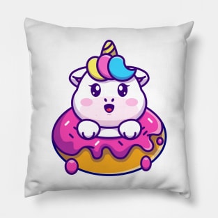 Cute baby unicorn with doughnut cartoon Pillow