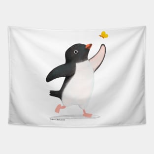 Adelie Penguin and butterfly Tapestry