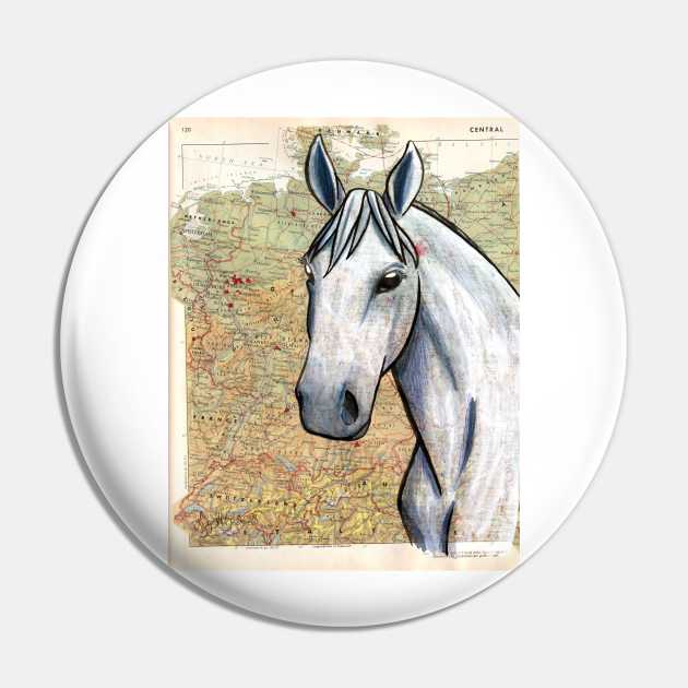 Trakehner Horse on Vintage Map Pin by lizstaley