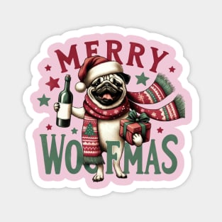 Merry Woofmas Funny Vintage Pug Christmas Magnet