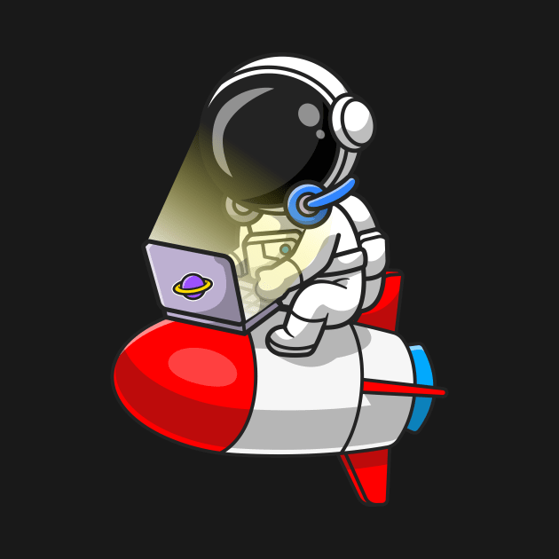 Cute Astronaut Working With Laptop On Rocket Cartoon by Catalyst Labs