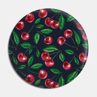 Red cherries on dark blue Pin