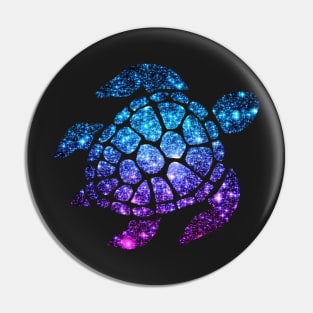 Bright Purple Teal Ombre Faux Glitter Turtle Pin