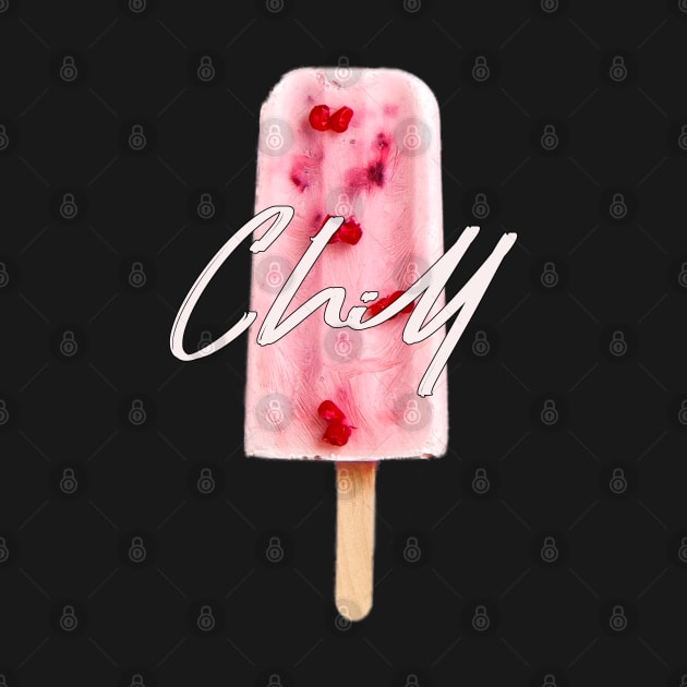 Chill Raspberry Popsicle Ice Cream on Stick with Pink Writing by ArtMorfic