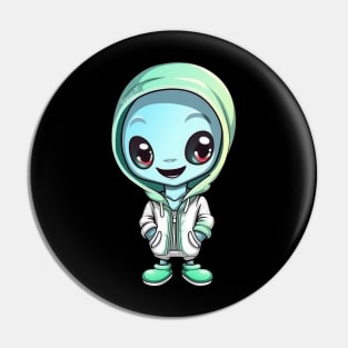 Cool Alien with a Hooded Pullover design #9 Pin