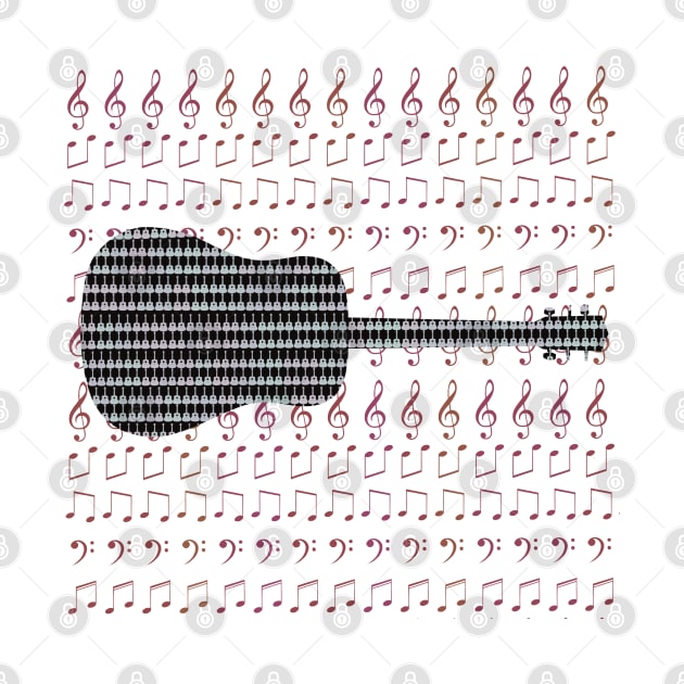 Guitar with Guitar overlay pattern on musical notes by KateVanFloof