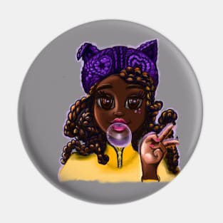 Cute black girl with cat ears - African American anime game character Pin