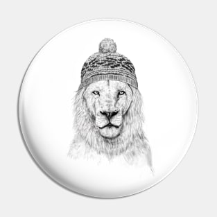 Winter lion (bw) Pin