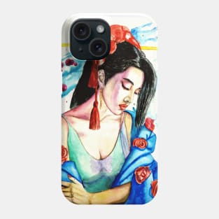 asian girl watercolor picture Phone Case