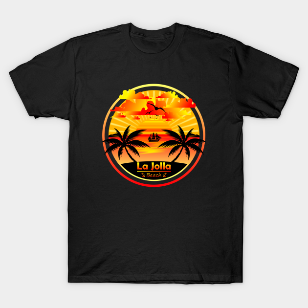 Discover La Jolla Beach, Palm Trees Sunset, California Summer - La Jolla - T-Shirt